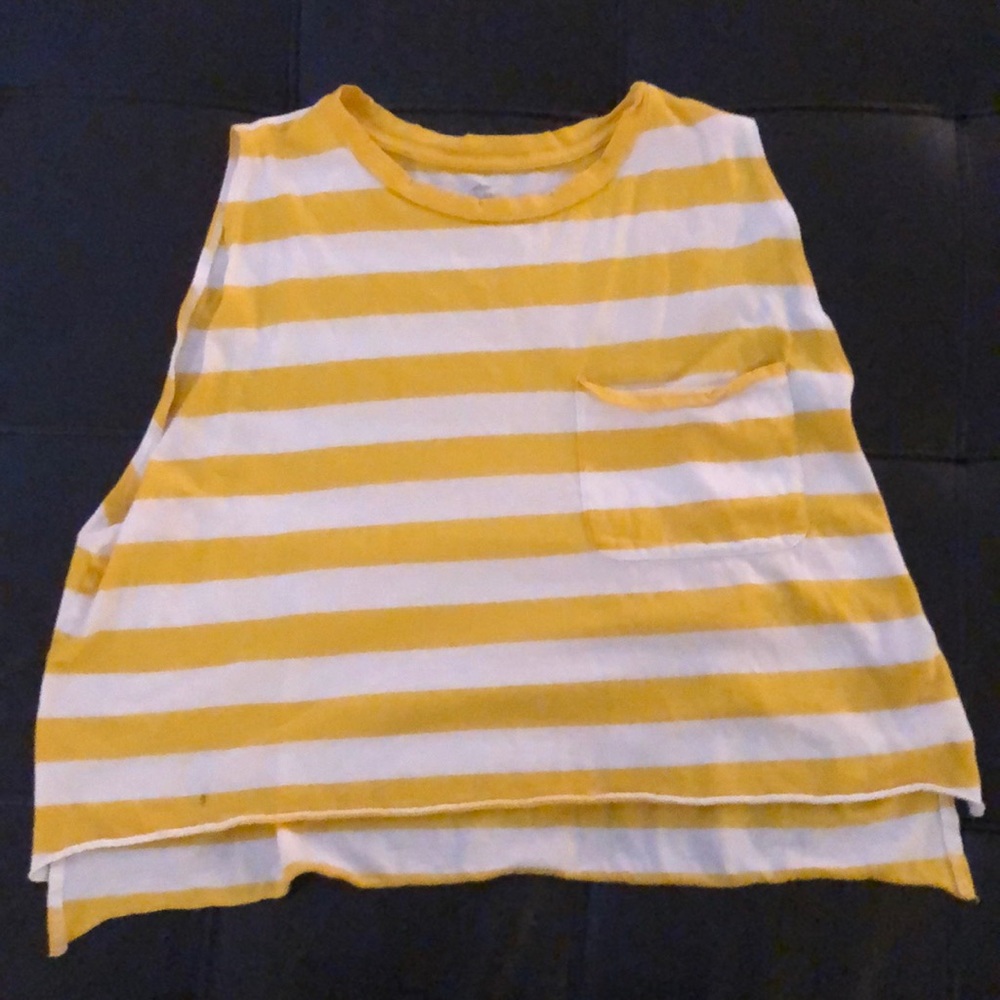yellow and white striped muscle top